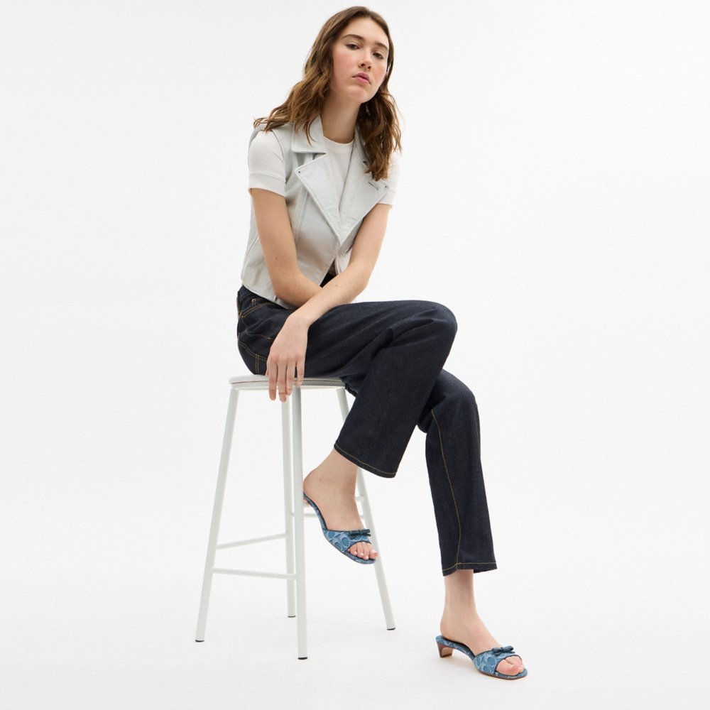 Coach Outlet Bow Kitten Heel Sandal In Signature Denim - Preorder