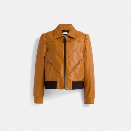 Coach Restored Leather Tailored Bomber Jacket With Piecing - Preorder — Saffron