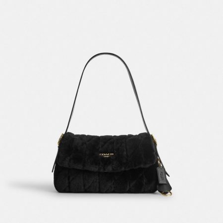 Coach Outlet Etta Small Flap Shoulder Bag In Shearling With Quilting - Preorder — Brass/Black