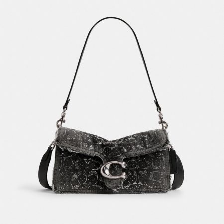 Coach Tabby Shoulder Bag 26 In Regenerative Cotton Denim With Loved Crystal Signature - Preorder — Silver/Black