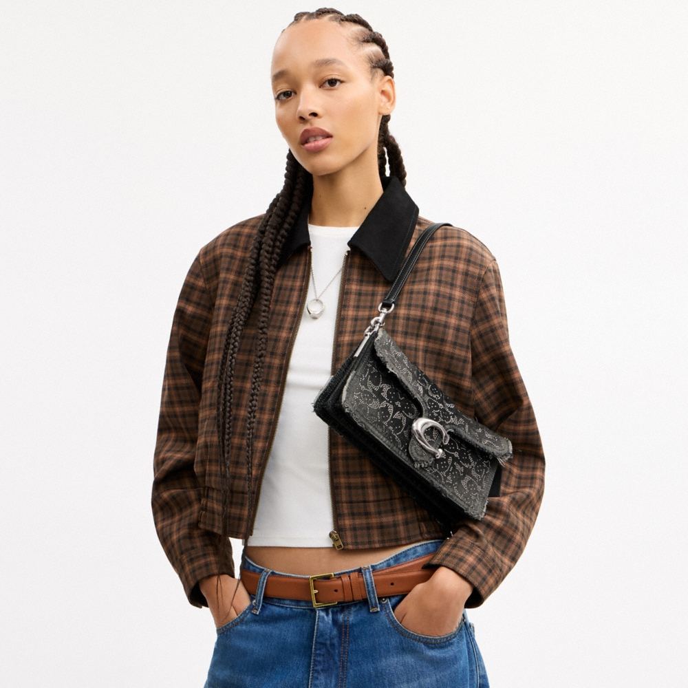 Coach Tabby Shoulder Bag 26 In Regenerative Cotton Denim With Loved Crystal Signature - Preorder