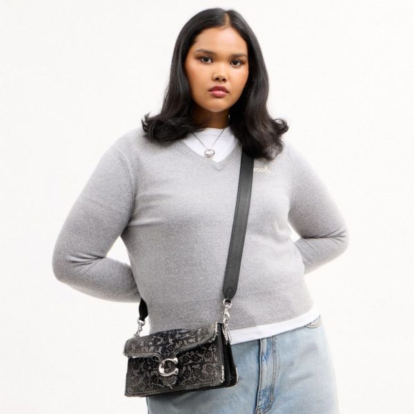 Coach Tabby Shoulder Bag 26 In Regenerative Cotton Denim With Loved Crystal Signature - Preorder