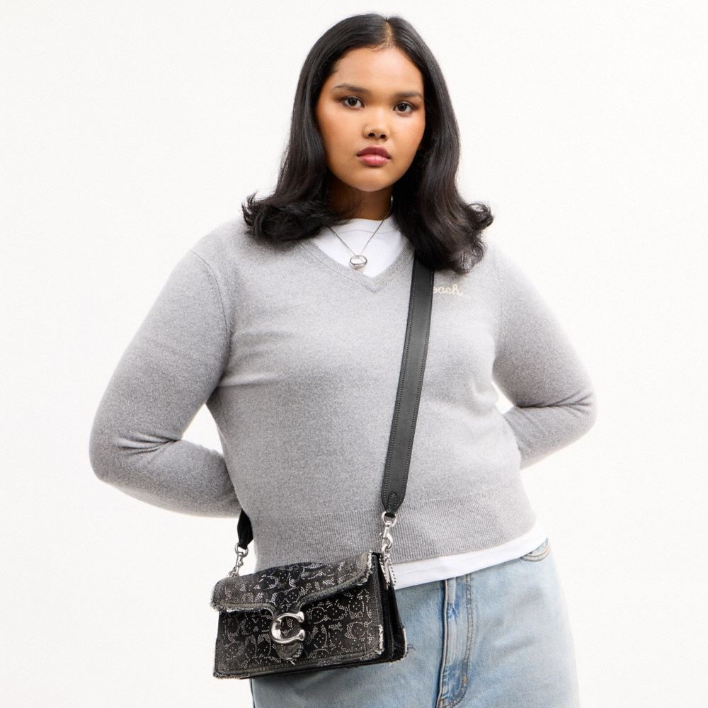 Coach Tabby Shoulder Bag 26 In Regenerative Cotton Denim With Loved Crystal Signature - Preorder