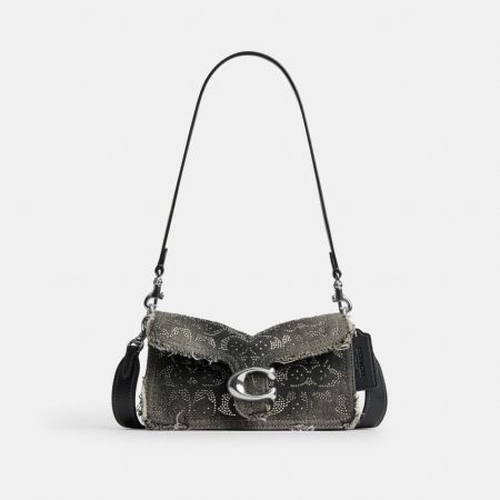 Coach Tabby Shoulder Bag 20 In Regenerative Cotton Denim With Loved Crystal Signature - Preorder — Silver/Black