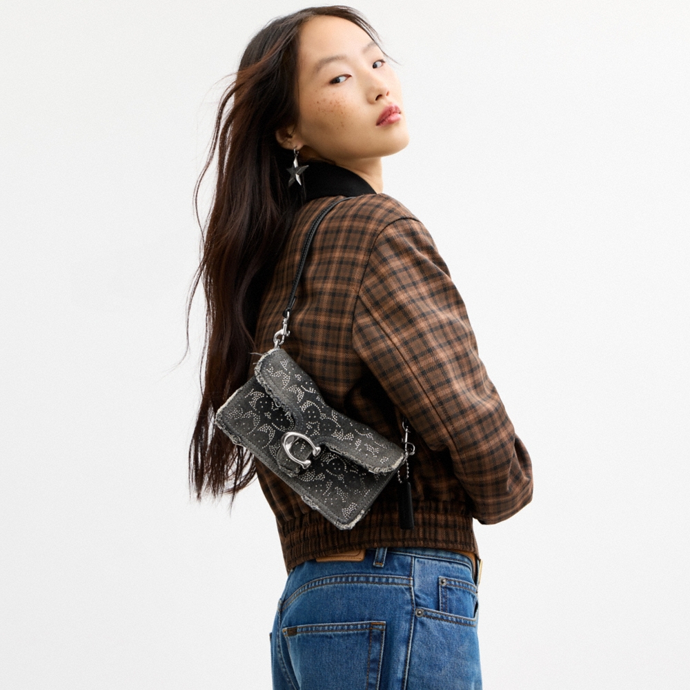 Coach Tabby Shoulder Bag 20 In Regenerative Cotton Denim With Loved Crystal Signature - Preorder