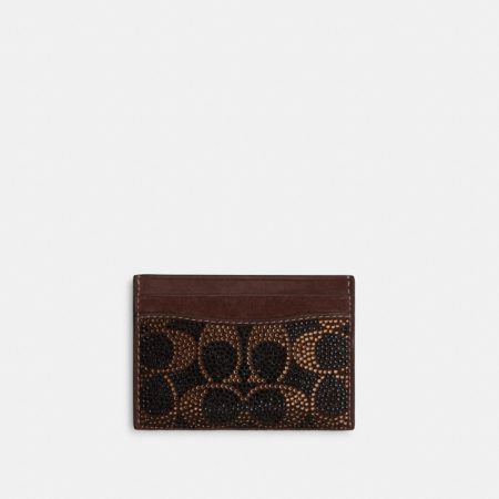 Coach Essential Card Case With Crystal Signature - Preorder — Brass/Dark Chocolate