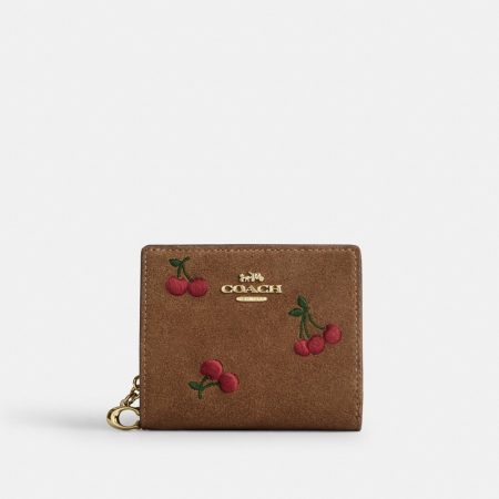 Coach Outlet Snap Wallet With Cherry Embroidery - Preorder — Brass/Cedar Multi