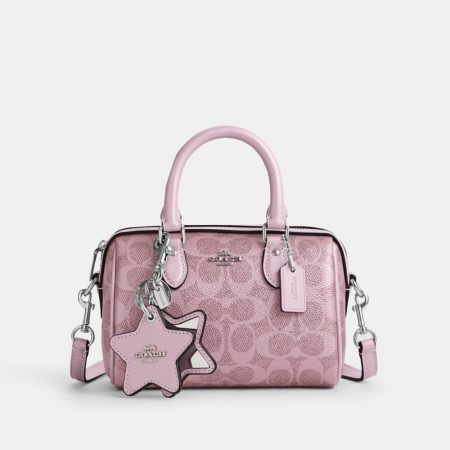 Coach Outlet Boxed Mini Rowan Crossbody Bag And Mirror Bag Charm Set In Signature Canvas - Preorder — Silver/Pink
