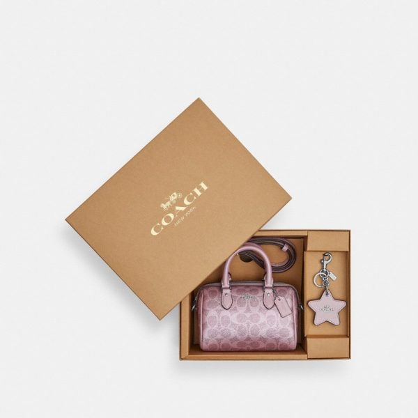 Coach Outlet Boxed Mini Rowan Crossbody Bag And Mirror Bag Charm Set In Signature Canvas - Preorder