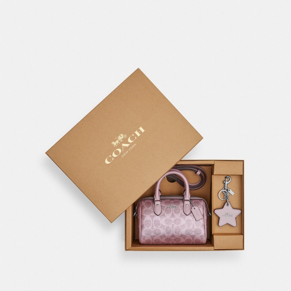 Coach Outlet Boxed Mini Rowan Crossbody Bag And Mirror Bag Charm Set In Signature Canvas - Preorder
