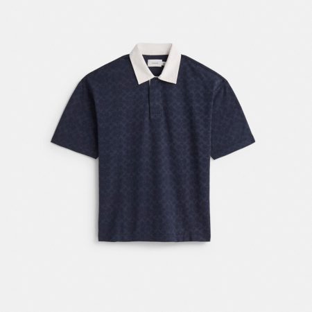 Coach Outlet Restored Signature Relaxed Rugby Polo - Preorder — Navy Signature