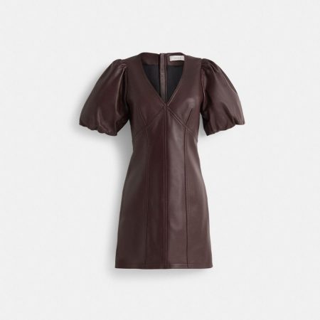 Coach Outlet Restored Leather Puff Sleeve Dress - Preorder — Brown
