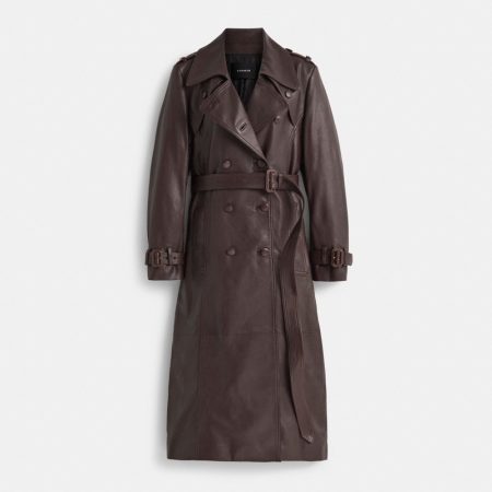Coach Outlet Restored Heritage C Double Breasted Leather Trench - Preorder — Brown
