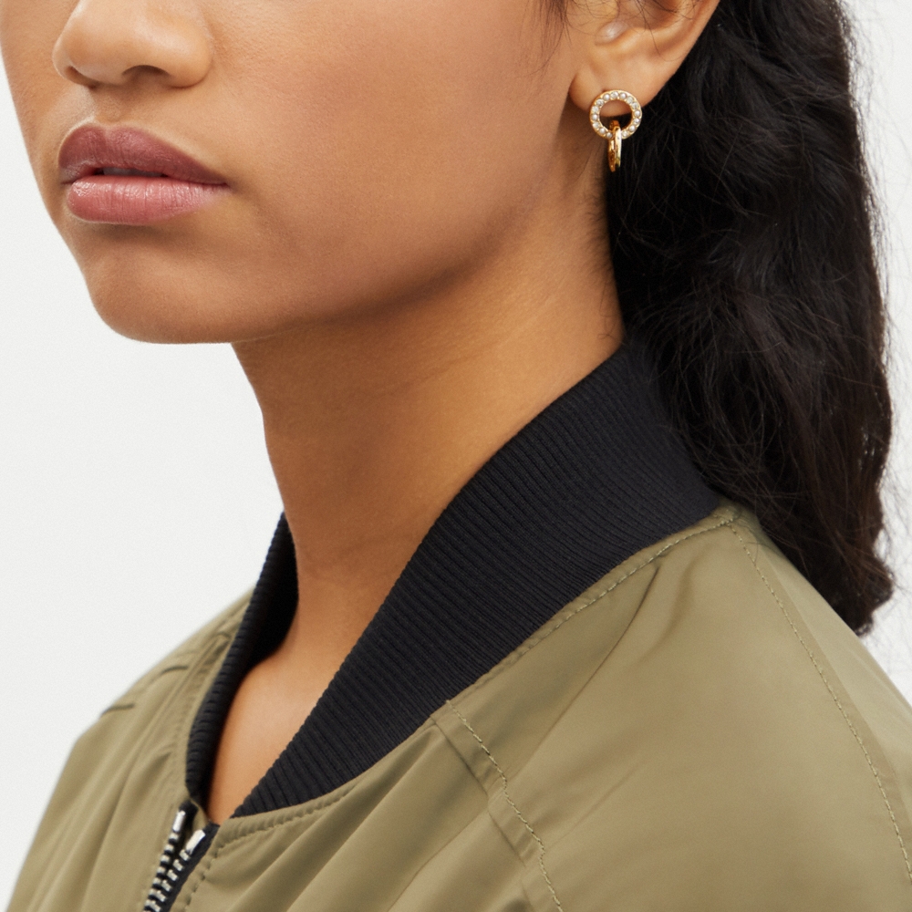 Coach Outlet Interlocking Open Circle Pearl Huggie Earrings - Preorder