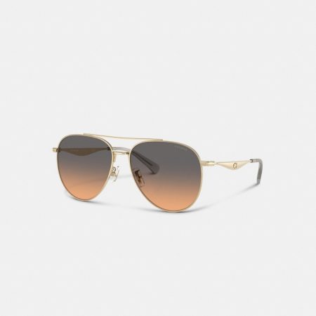 Coach C Hardware Metal Pilot Sunglasses - Preorder — Smoke/Warm Blush