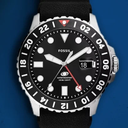 Fossil Blue GMT FS6036 black silicone strap 46mm watch