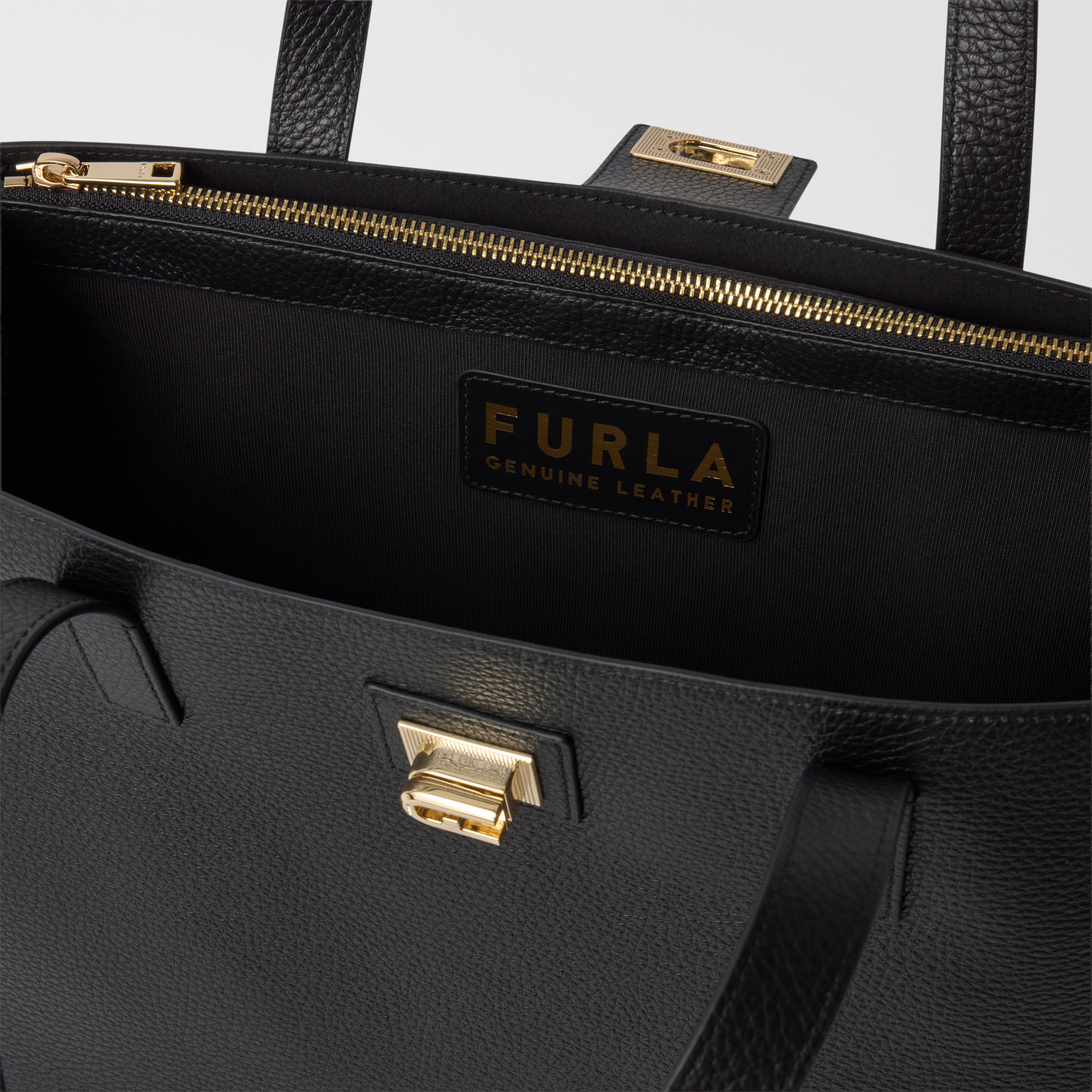 Furla Lynette Shoulder Bag L Nero black smooth calf leather Electric Red interior 2026