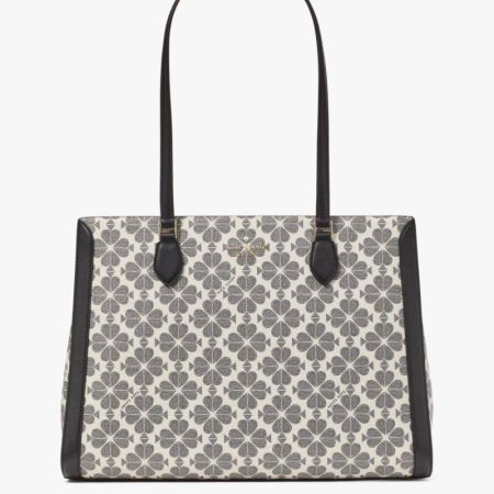 Kate Spade Outlet Signature Spade Flower East West Large Laptop Tote - Preorder — Black Multi