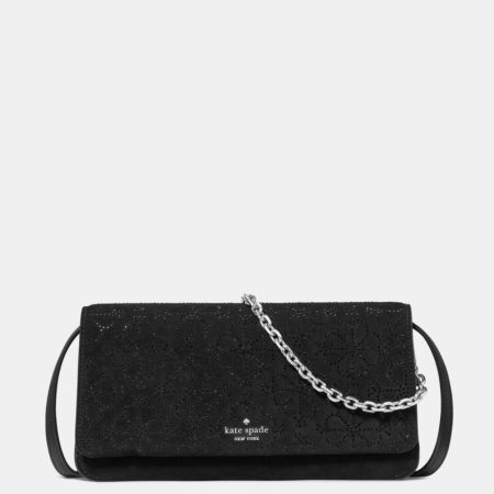 Kate Spade Outlet Ivy Spade Flower Crystal Suede Crossbody Bag - Preorder — Black (Suede Hot Fix)