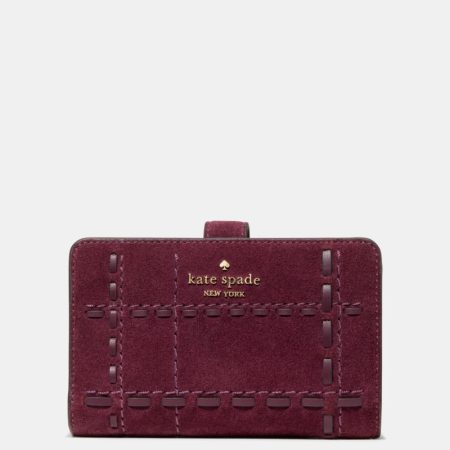 Kate Spade Outlet Woven Suede Medium Compact Wallet - Preorder — Deep Cherry