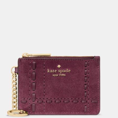 Kate Spade Outlet Woven Suede Key Ring Card Holder - Preorder — Deep Cherry