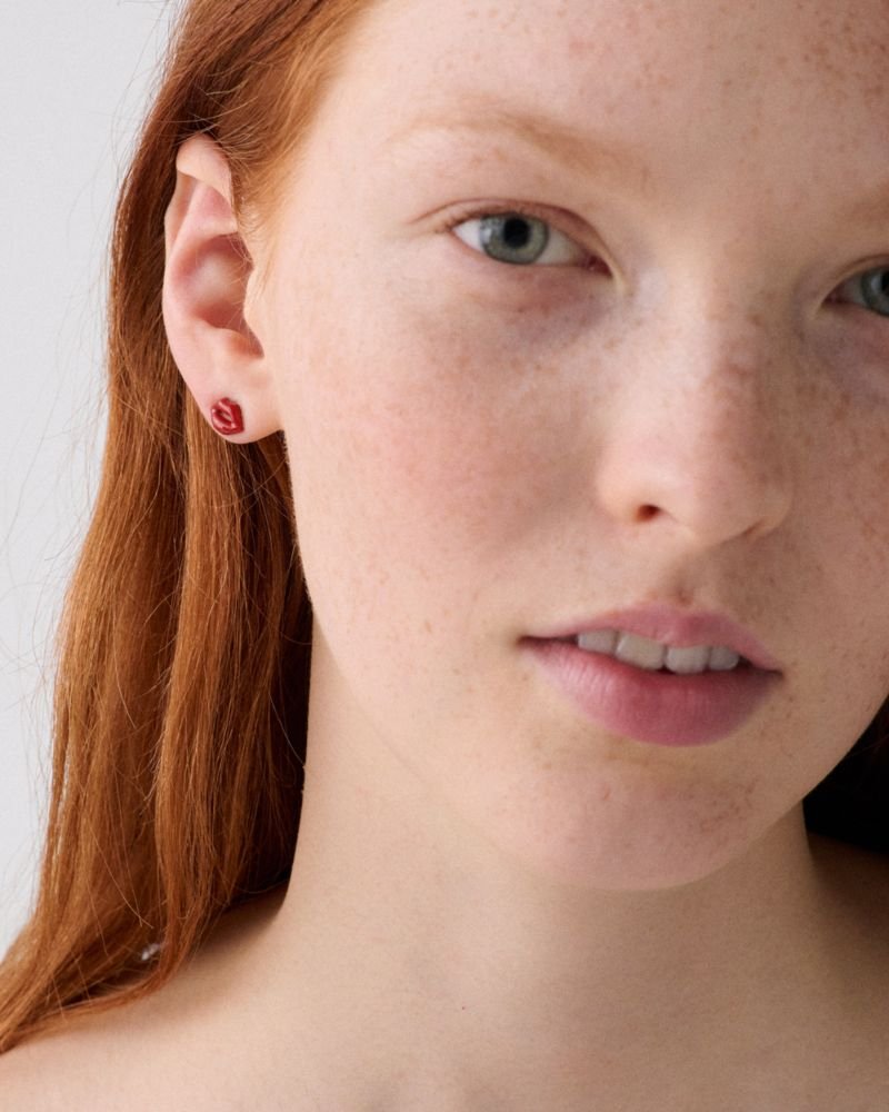 Kate Spade Outlet Caviar And Crimson Lip Studs - Preorder