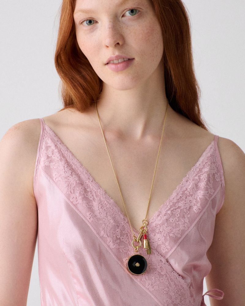 Kate Spade Outlet Caviar And Crimson Statement Charm Pendant - Preorder