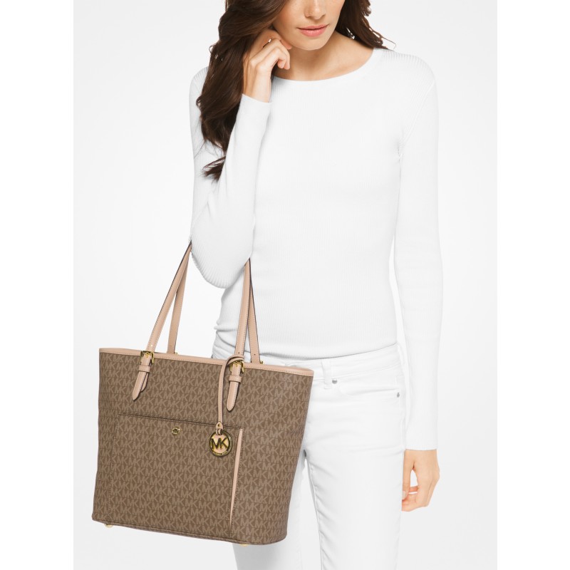 Michael Kors Jet Set Travel Medium Double Pocket Tote Vanilla logo canvas 2026